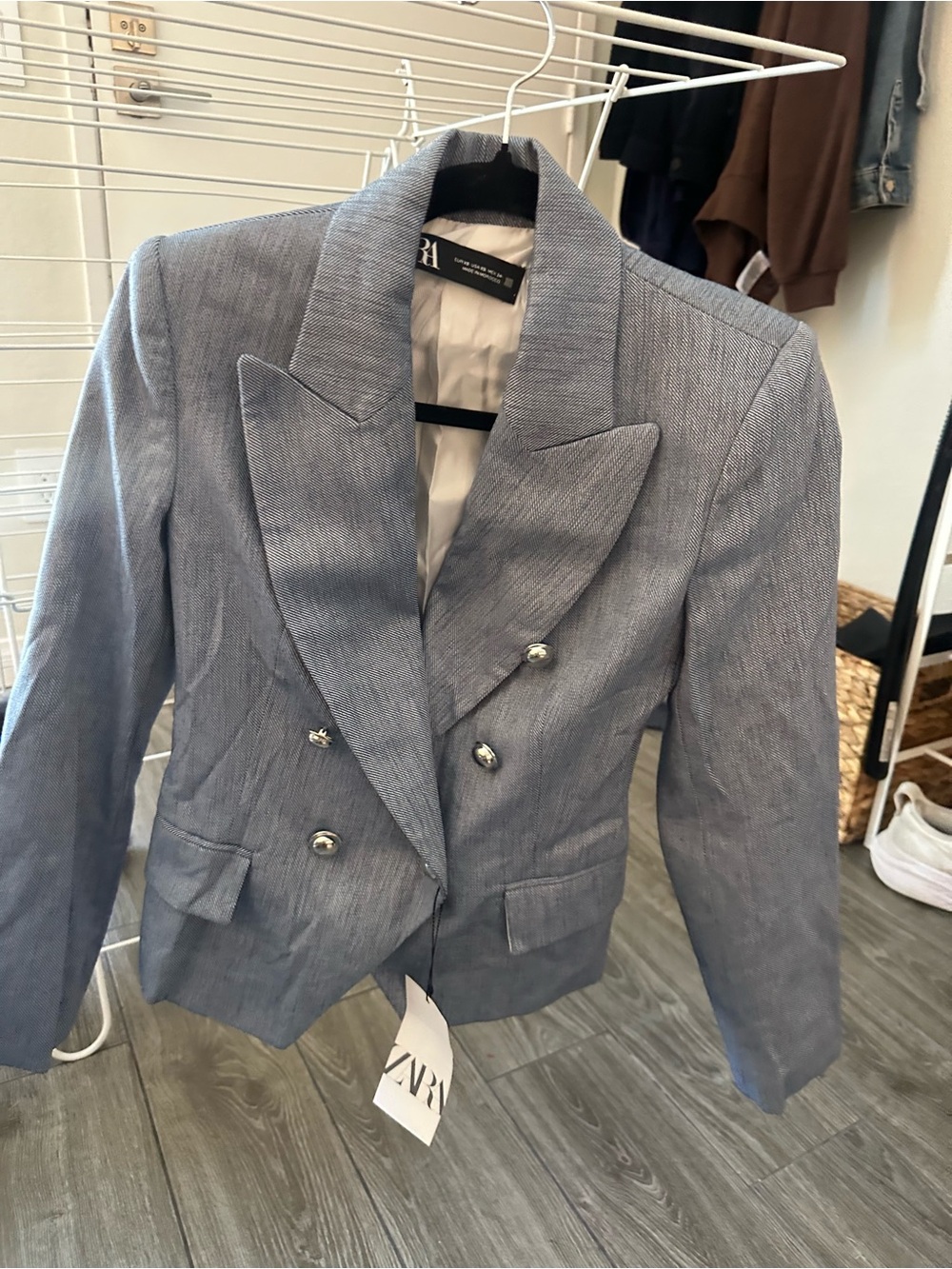 ZARA Women's Light Blue Double-Breasted Blazer